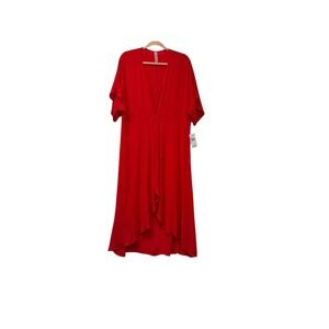 Resortwear swim cover‎ up NWT  Red V-Neck Short Sleeve button front